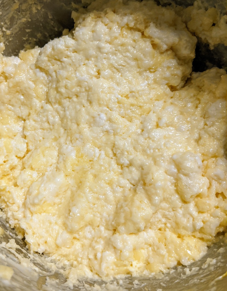 Ready dough with cheese and egg combined to the mix
