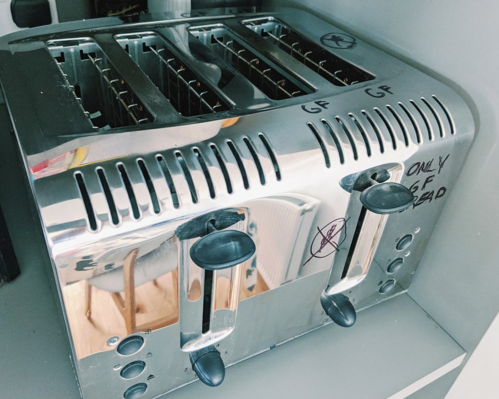 The best option for a coeliac is to have a separate toaster for their bread or use toaster bags.